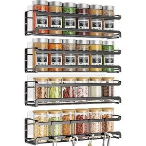Spice Rack Wall Mounted 4 Pack, for Spice Jars & Seasonings,Black | 4 Removalble